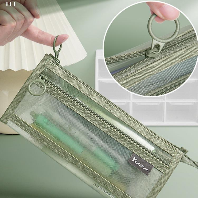 Large Capacity Double-Layer Mesh Pencil Case Triangular Base Design Exam Accessory Pouch