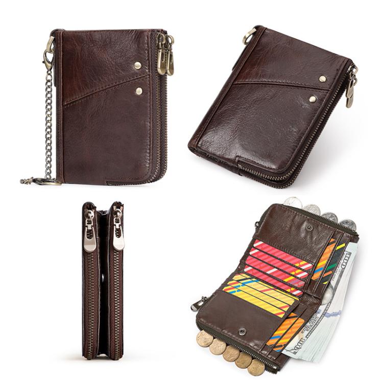 HUMERPAUL BP852 RFID Leather Anti-Theft Wallet Short Double Zipper Wallet