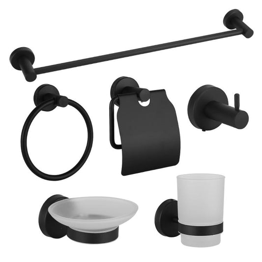 6-in-1 Stainless Steel Bathroom Hardware Set - Towel Bar, Ring, Toilet Paper Holder, Hooks, Soap Dish, Cup Holder for Shower Wall Organization