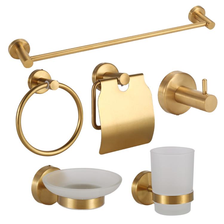 6-in-1 Stainless Steel Bathroom Hardware Set - Towel Bar, Ring, Toilet Paper Holder, Hooks, Soap Dish, Cup Holder for Shower Wall Organization