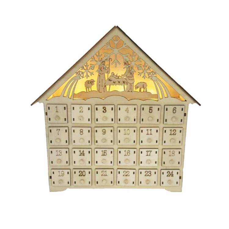 Wooden Christmas Decoration LED Lights 24-Day Countdown Calendar Ornament Gift Box