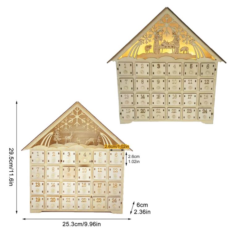 Wooden Christmas Decoration LED Lights 24-Day Countdown Calendar Ornament Gift Box