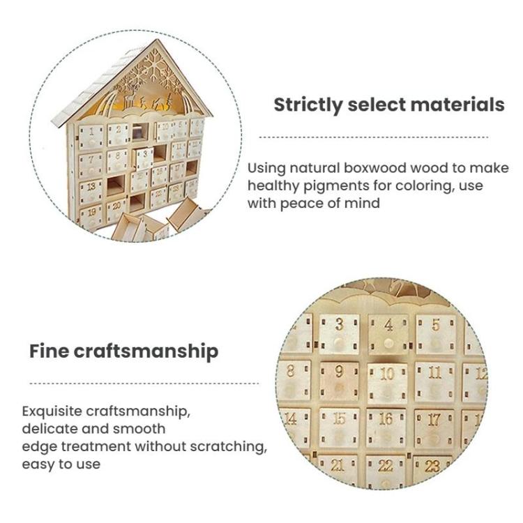 Wooden Christmas Decoration LED Lights 24-Day Countdown Calendar Ornament Gift Box