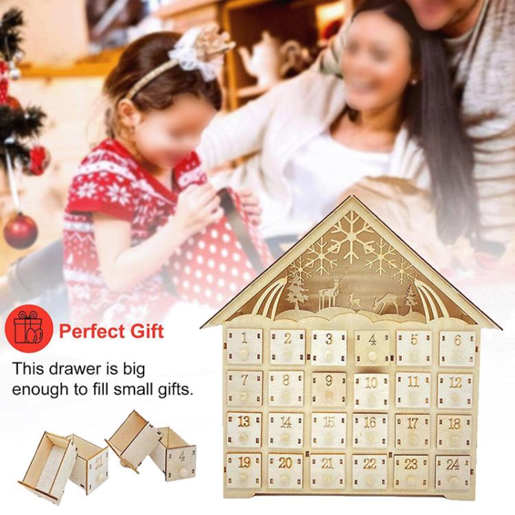 Wooden Christmas Decoration LED Lights 24-Day Countdown Calendar Ornament Gift Box