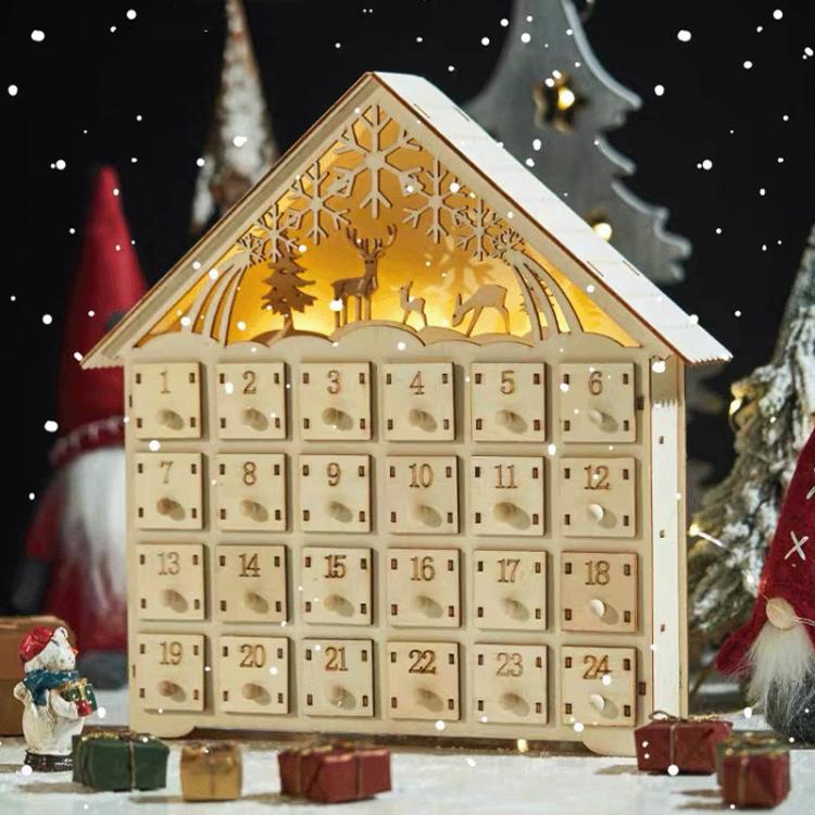 Wooden Christmas Decoration LED Lights 24-Day Countdown Calendar Ornament Gift Box