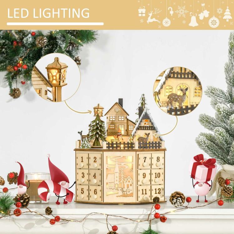 Wooden Village Scene 24 Days Countdown Christmas Music Calendar With Lights