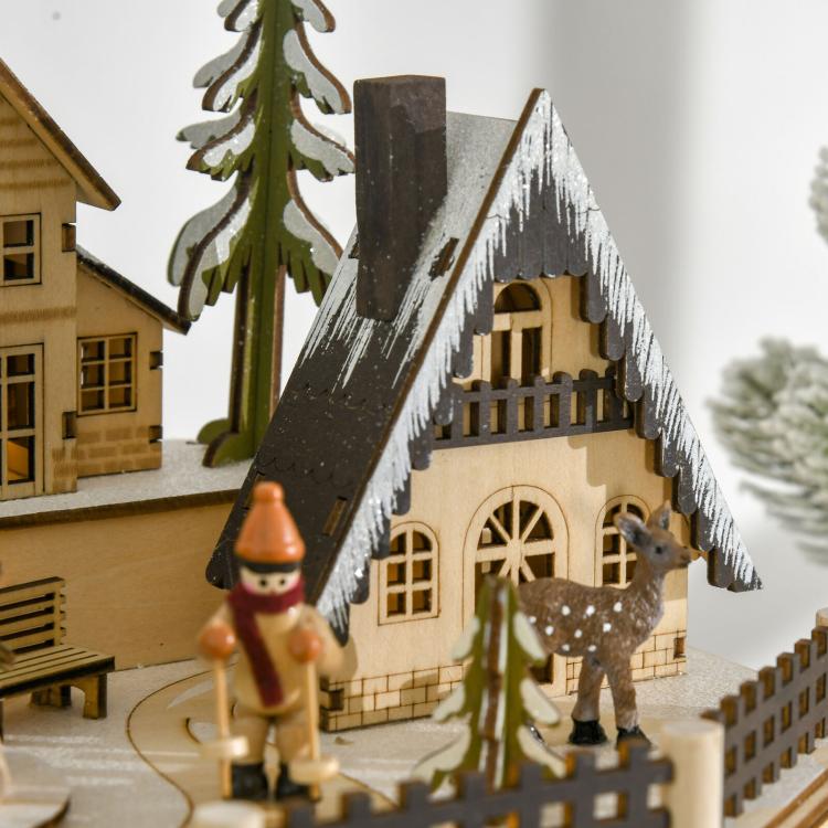 Wooden Village Scene 24 Days Countdown Christmas Music Calendar With Lights