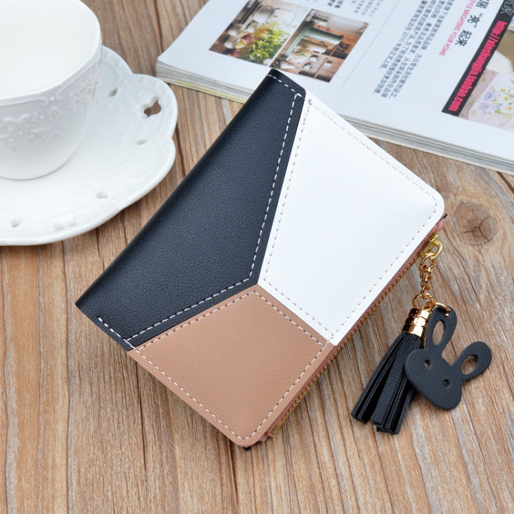Short Leather Women Zipper Purse Panelled Wallets Trendy Coin Purse