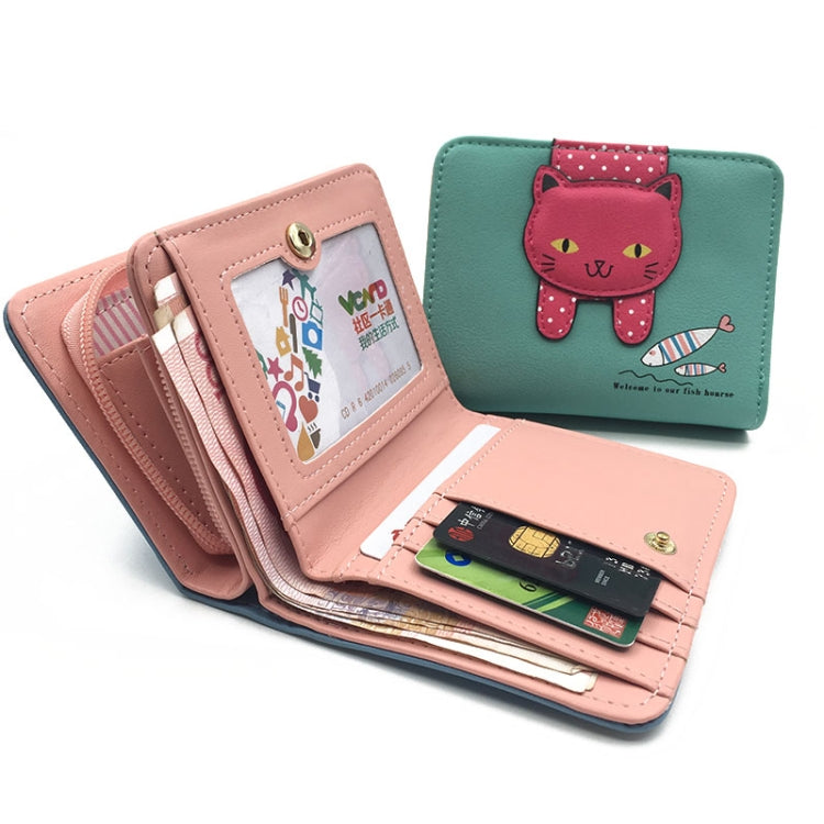 Women Cute Cat Wallet Small Zipper Wallet PU Leather Coin Purse Card Holder