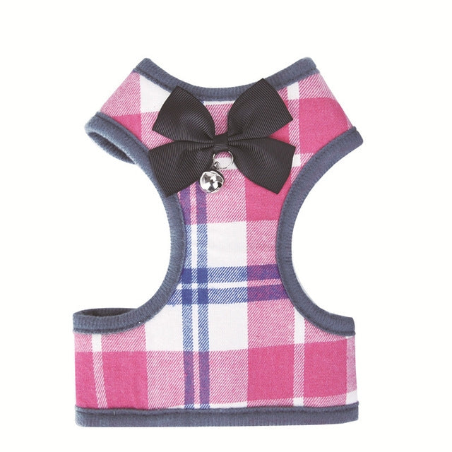 Adjustable Bow Plaid Vest Lead Pull Rope Leash for Cat Dog Pet