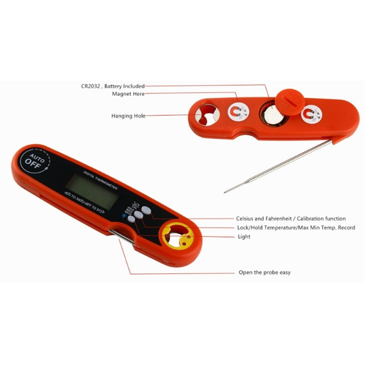 Foldable Probe Waterproof Food Thermometer Kitchen Barbecue Fast Temperature Measurement Digital Display Electronic Thermometer