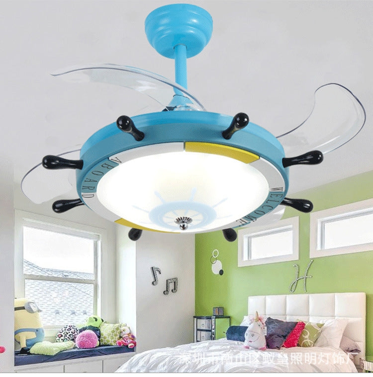 Creative Rudder Fan Light Children Bedroom Invisible Small Ceiling Fan with 3 Gear Dimming