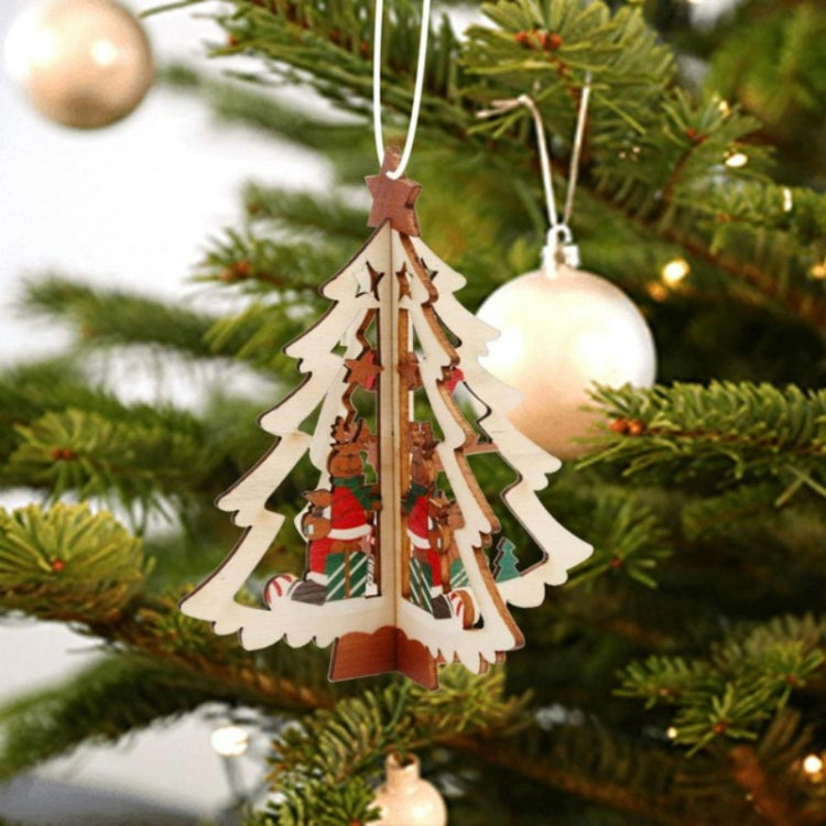 3D Christmas Wooden Pendant Christmas Tree Ornament DIY Santa Xmas Tree Decoration