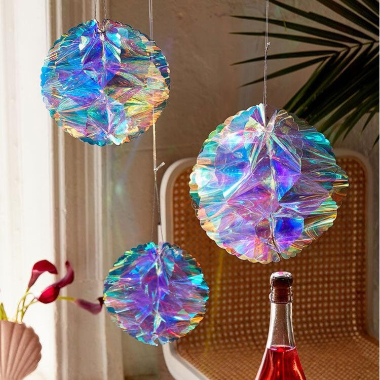 2 PCS Neon Film Honeycomb Ball Ornaments Wedding Birthday Party Decoration Supplies