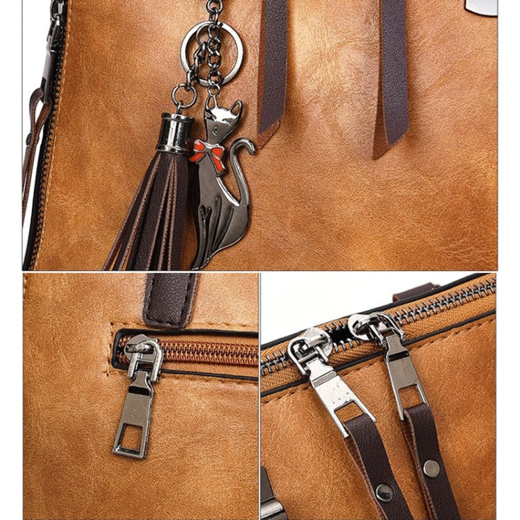 Casual PU Shoulder Bag Ladies Handbag Messenger Bag with Tassel and Cat Pendant